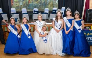 Proud - (left to right) Princesses Lydia Hockton,, Ayla Burton, Jessica Hawkes, Rosebud Emily, Queen Brianne Roberts, Princesses Mia Hawkes and Amy Godden