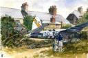 No fuel: John Smith's painting shows the B26 Marauder which crash landed in Grange Hill, Coggeshall