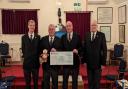 Colin Corby, Ian Watson, Martin Harvey and Peter Richardson at a presentation ceremony after Maldon Masonic Lodge donated £1,000 to charity