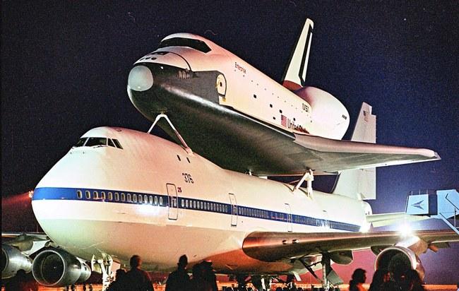The space shuttle Enterprise, riding piggy back on a Boeing 747, when it landed at Stansted Airport in 1983.
Picture by Derek Argent