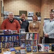 Badger, Simon Gaffney, Jeanette Stilts and Jay Gaffney during the Maldon CVS gaming project in 2019