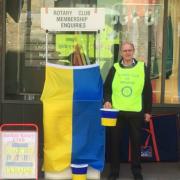 A member of Maldon Rotary Club collecting funds for its Ukraine appeal in the town's High Street