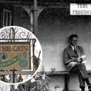 A visitor to The Cats in August 1925 and (inset) the pub’s sign today. Photo: by permission Kevin Fuller