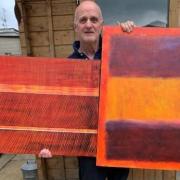 Peter Ruddock with his paintings inspired by Mark Rothko.