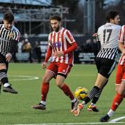 Hot shot: Ben Sartain scores for Heybridge Swifts against Bowers and Pitsea in the 2-2 draw.