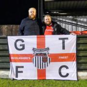 Football fix - Grimsby Town fans Lewis Dawes and Connor Brogan at the Maldon and Tiptree v Little Oakley match