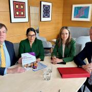 Sir John and Dame Priti at the meeting with Health Ministers Helen Whately MP and Andrew Stephenson MP.