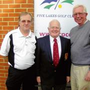 WELL DONE: Five Lakes Winter League first round winners Malcolm Pitt and Barry Boniface with captain Roger Hyman (centre).