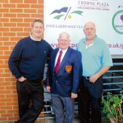 SUCCESS: Winter League second-round winners Dave Chignell and Clive Taylor with Five Lakes club capain Roger Hyman.