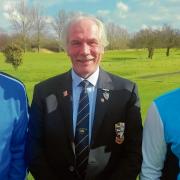 VICTORIOUS: Winter League round seven winners Ricky Todd (left) and Nick Rushen (right) with Maldon club captain Terry Butcher.