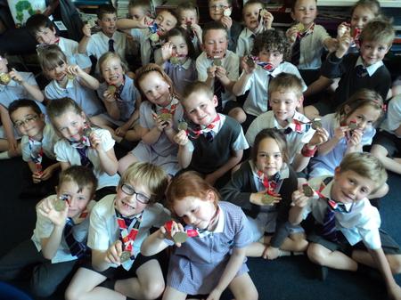 Children at Purleigh Community Primary School with their Jubilee medals