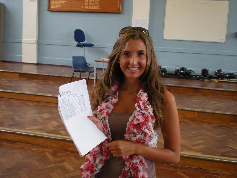 Georgina Cox with her A-level results at Plume School