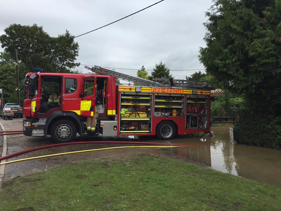 Fire crews helped out Tropical Wings Zoo in South Woodham Ferrers to clear their car park of surface water. Credit 
Erialc Retsrof.