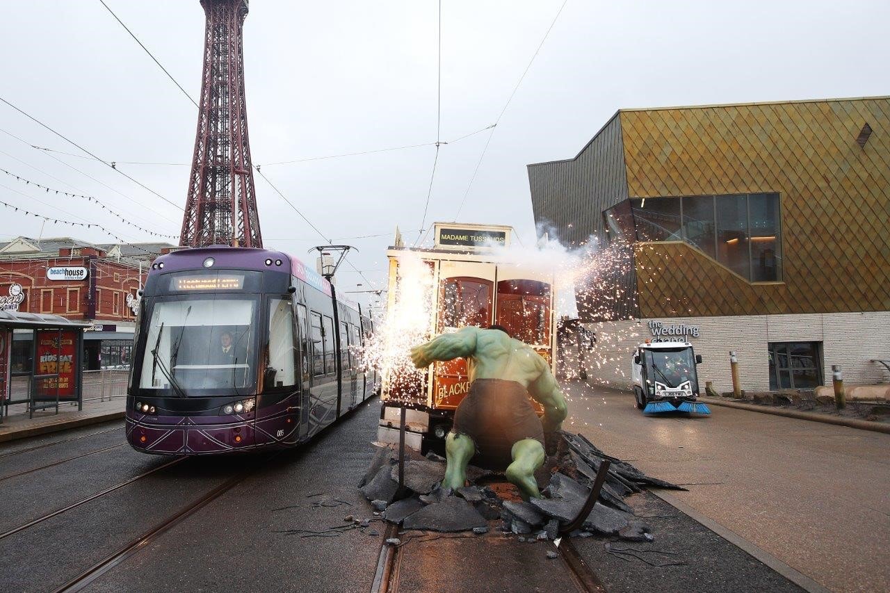 The Hulk stops traffic in Blackpool as superheroes arrive at Madame Tussauds