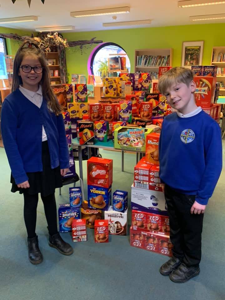 Lola and Archie Weaver with the Easter eggs for St Lukes in Tiptree 1