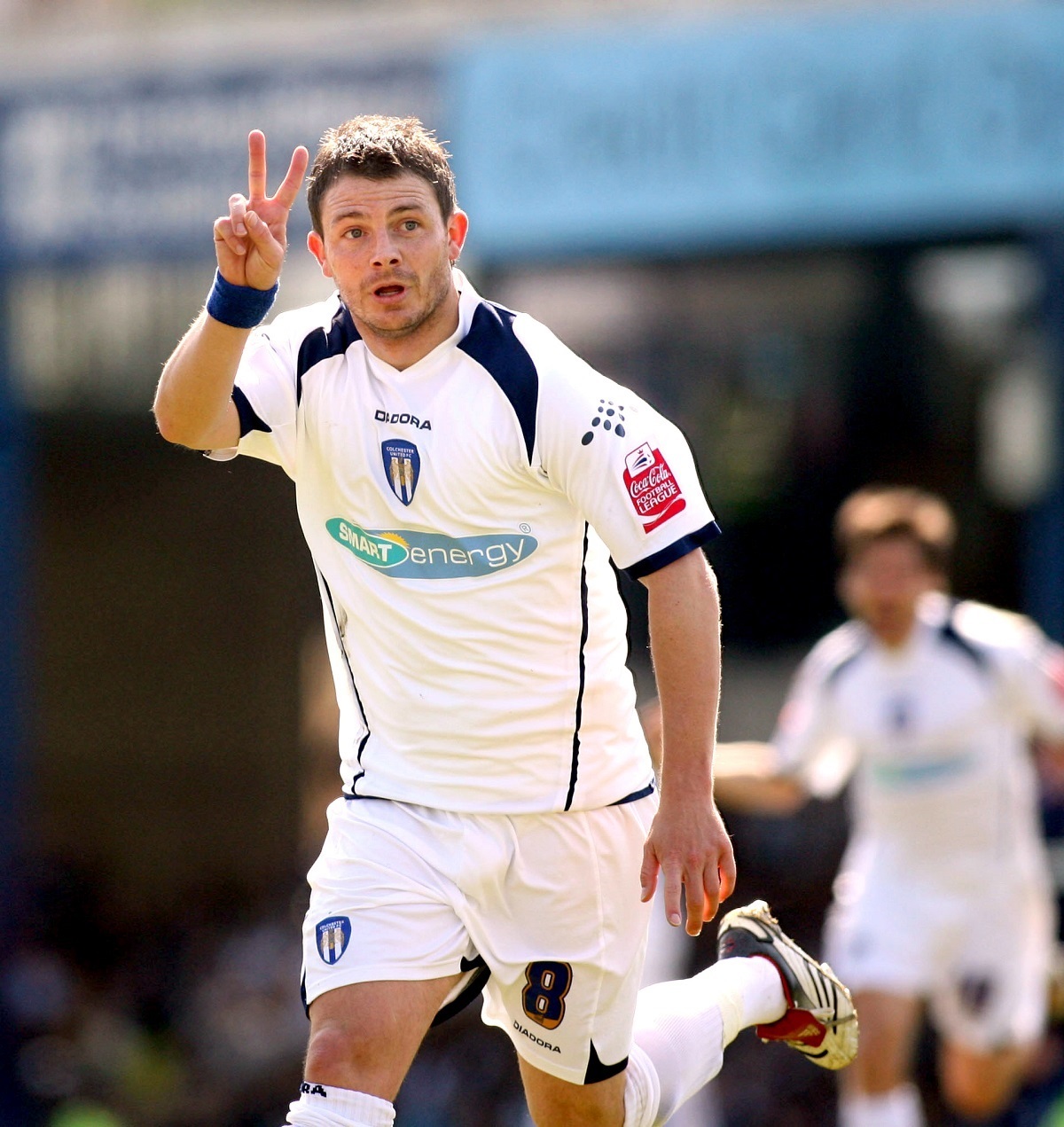 Magic moment - Jamie Cureton wheels away in delight after notching against Southend at Roots Hall in April 2007. The striker scored a hat-trick, netting in the first minute and then adding two more after the break