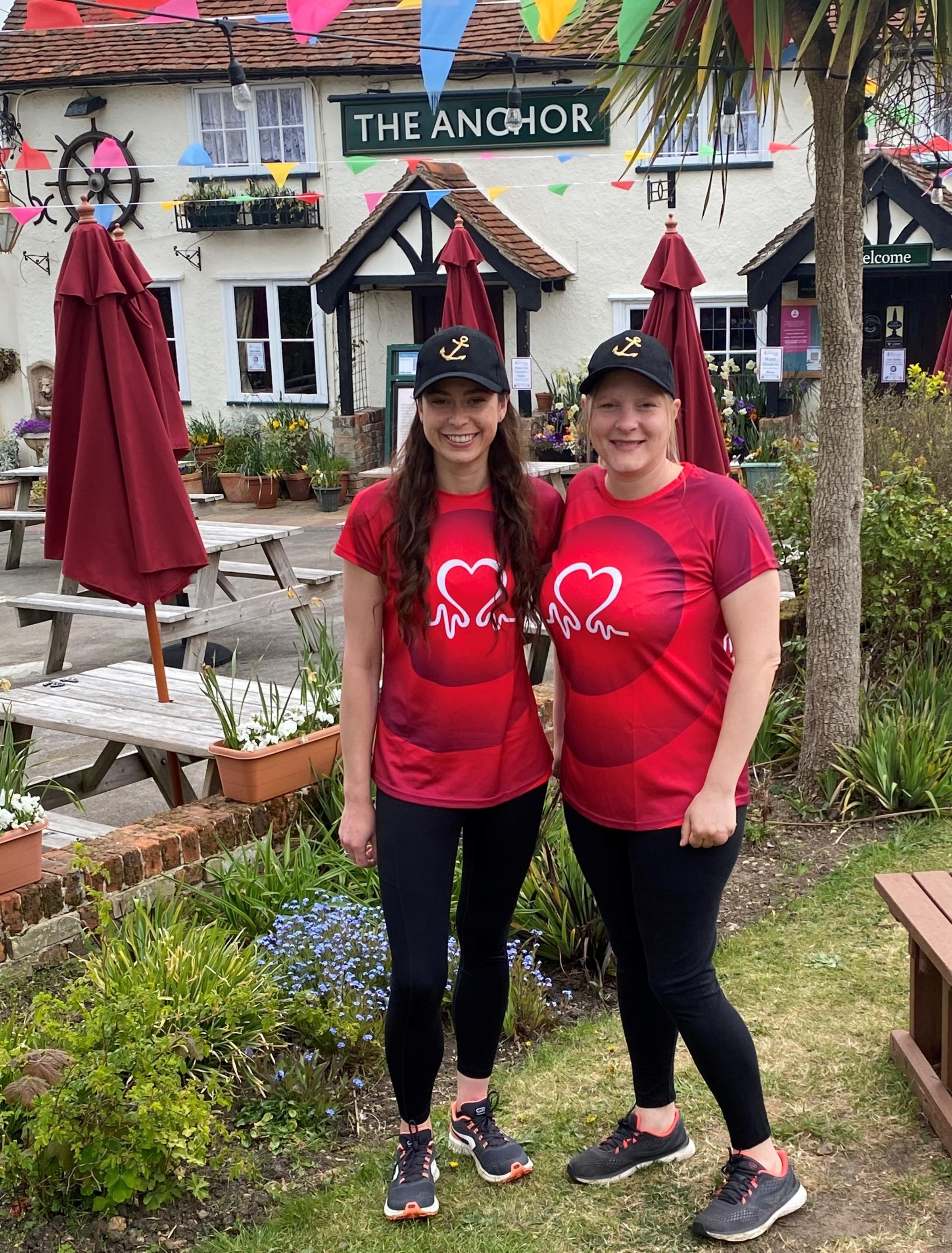 fundraising stampede: Charlotte Newland (left) and Louise Cook outside the Anchor pub in Danbury. The pair are taking part in the Colchester Stampede run to raise money for a defibrillator