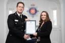 Commendation - Maggie Harrison was honoured for her courage and bravery which saved a woman's life by Essex Chief Constable Ben-Julian Harrison