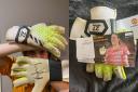 The gloves are to be raffled off to raise money for a running track (Handout/PA)
