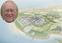 Prof Andrew Blowers (inset) says impacts of change in climate would pose a threat to Bradwell B site (pictured)