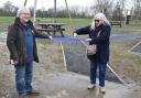 Cold Norton Parish Council chairman Brian Haydon is joined by Maldon District Council leader Penny Channer to cut the ribbon opening a new village playground