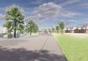 Artist's impression of the view north of Burnham Waters retirement village along the main road between the lake and bungalows