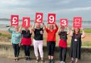 BIG FUNDS: Aimee Smith, Tina Payne, Katarzyna Kunwar, Nicky Goldsack & Amy Wood from the tea rooms and Laura Gasson from the British Heart Foundation