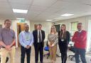 Meeting - Longfield Medical Centre's partners, Dr Ben Brazier and Dr Atul Lotlikar, Sir John Whittingdale MP,  practice manger Sophie Matthews, PA to the partners Danielle Poole, and patients group representative, Lister Firkins.