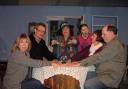 The actors in rehearsal for Blithe Spirit