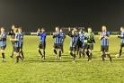 Well done - Little Oakley's players celebrate after their 4-1 triumph over Sawbridgeworth Town picture by ANDY BLOOM