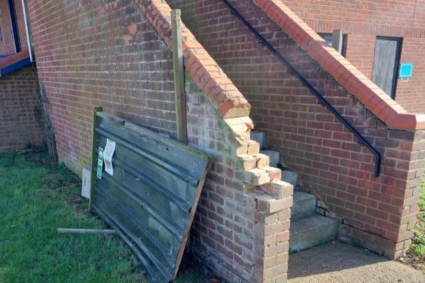 Maldon and Burnham Standard: A wall at the club wrecked by the storm
