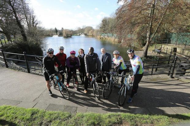 Cyclists from Active Essex, representatives from London Marathon Charitable Trust and Essex Council and Farleigh Hospice riders as RideLondon Essex was announced