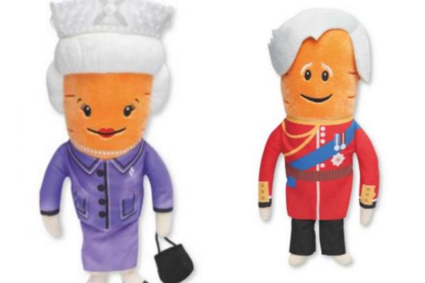 Maldon and Burnham Standard: Kevin the Carrot toys: (right) the Queen and (left) Prince Charles (Aldi/Canva)