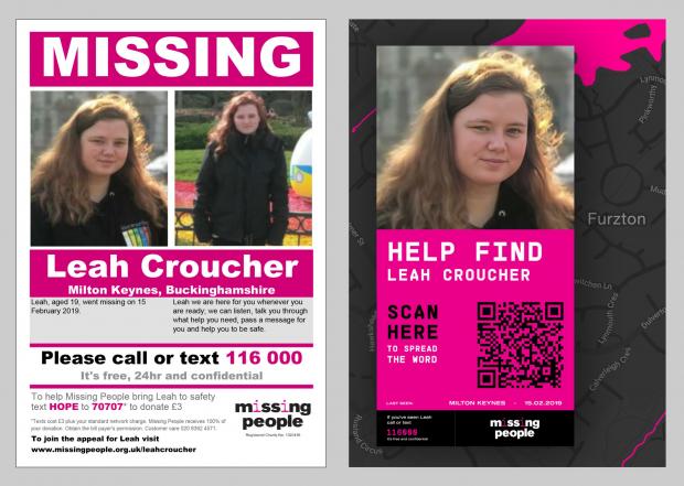 Maldon and Burnham Standard: Leah Croucher's missing persons poster (Felicity Crawshaw/Missing Persons/PA)