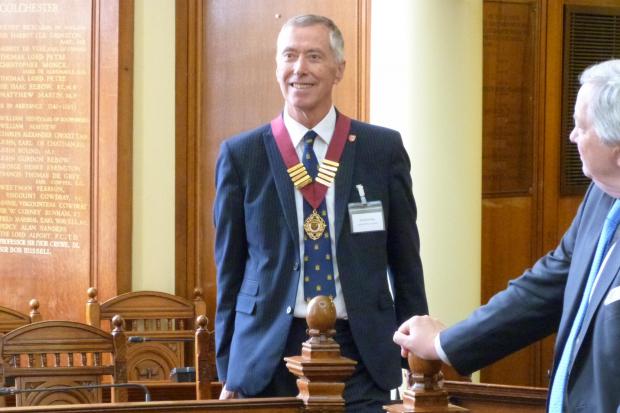 David King in Colchester Town Hall during the visit of Lord True, minister of state at the cabinet office