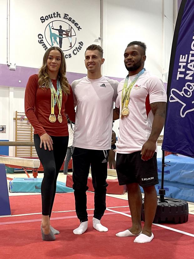 Maldon and Burnham Standard: Max Whitlock (centre), Georgia-Mae Fenton (left) and Courtney Tulloch at the South Essex Gymnastics Club (PA)