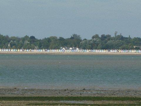 66 beach huts all in a line at Mersea Island, taken by Freddy Brooks.