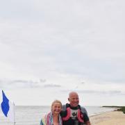 Angenita Hardy-Teekens, pictured with husband Malcom Hardy, swam across the Blackwater Estuary in aid of a new wind turbine for the Othona community in Bradwell-on-Sea
