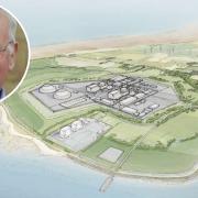 Prof Andrew Blowers (inset) says impacts of change in climate would pose a threat to Bradwell B site (pictured)
