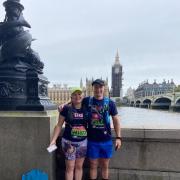 Tollesbury firefighter Jamie Corcoran with team mate Becky (left) as they ran the Virtual London Marathon