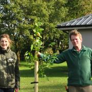 Dengie Crops Ltd's Katie Williams and Langthorns Plantery's Edward Cannon launching their Win a Tree competition