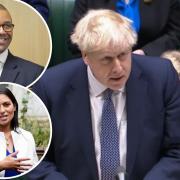 Apology - Boris Johnson revealed he attended the gathering for 25 minutes, (inset) James Cleverly MP and Priti Patel MP