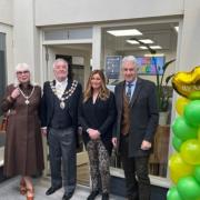 Maldon town mayor and mayoress David and Sharon Ogg, and town councillor Michael Pearlman (right) with Teresa Kristara as she officially opened Whole Health Foods