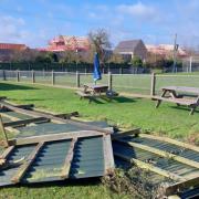 Fencing at Burnham Ramblers Football Club which was torn down by Storm Eunice