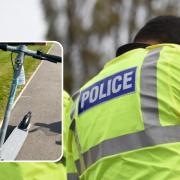 Motorcycle unit police fined an e-scooter rider on Good Friday (inset: Essex Police - Maldon District)