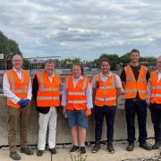 At the water recycling centre- Dr Robin Price, Director of Quality and Environment at Anglian Water, MP John Whittingdale, Cllr Andrew Lay, Mayor of Maldon, Danny Gillingham, Centre Manager, Barnaby Bryant and Grant Tufts, Regional Engagement Manager.