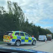 Lane closed: one lane is closed on the A12