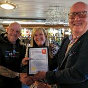 Most improved: landlord Sean Cole, landlady Helen Cole and chairman of Maldon and Dengie CAMRA James Burrell-Cook