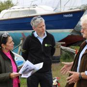 Meeting: Priti with environment agency area director Graham Verrier and Essex Coast Organisation Ltd chair Andrew St Joseph during their visit to Tollesbury