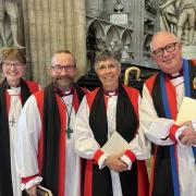 New bishop - Rt Rev Adam Atkinson (second left), with Rt Rev Lynne Cullens, Rt Rev Dr Guli Francis-Dehqani, and Rt Rev Roger Morris